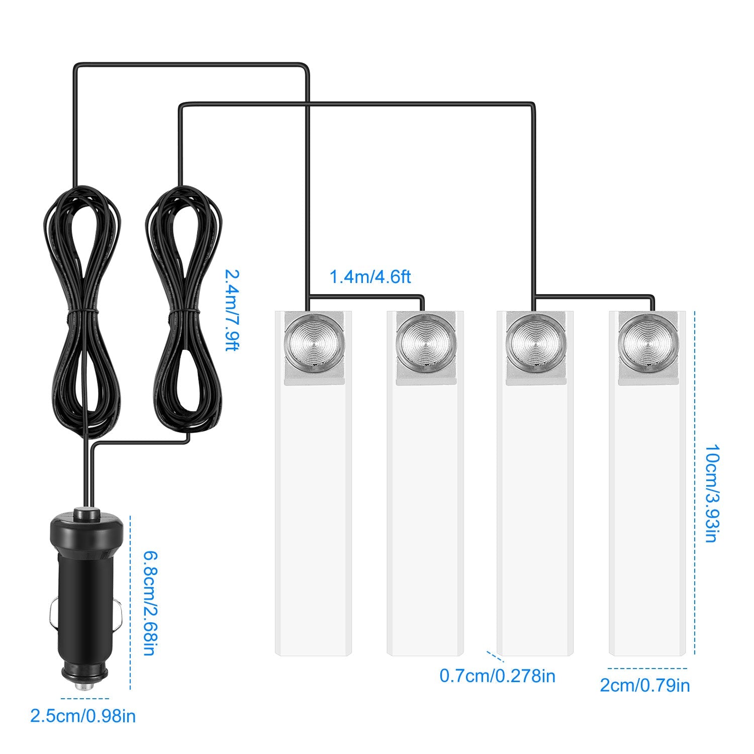4-Piece 12V Footwell LED Atmosphere Light Kit