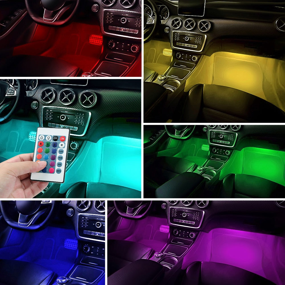 RGB Interior Car LED Light Kit with Remote, 4-Piece Color-Changing Ambient Strips