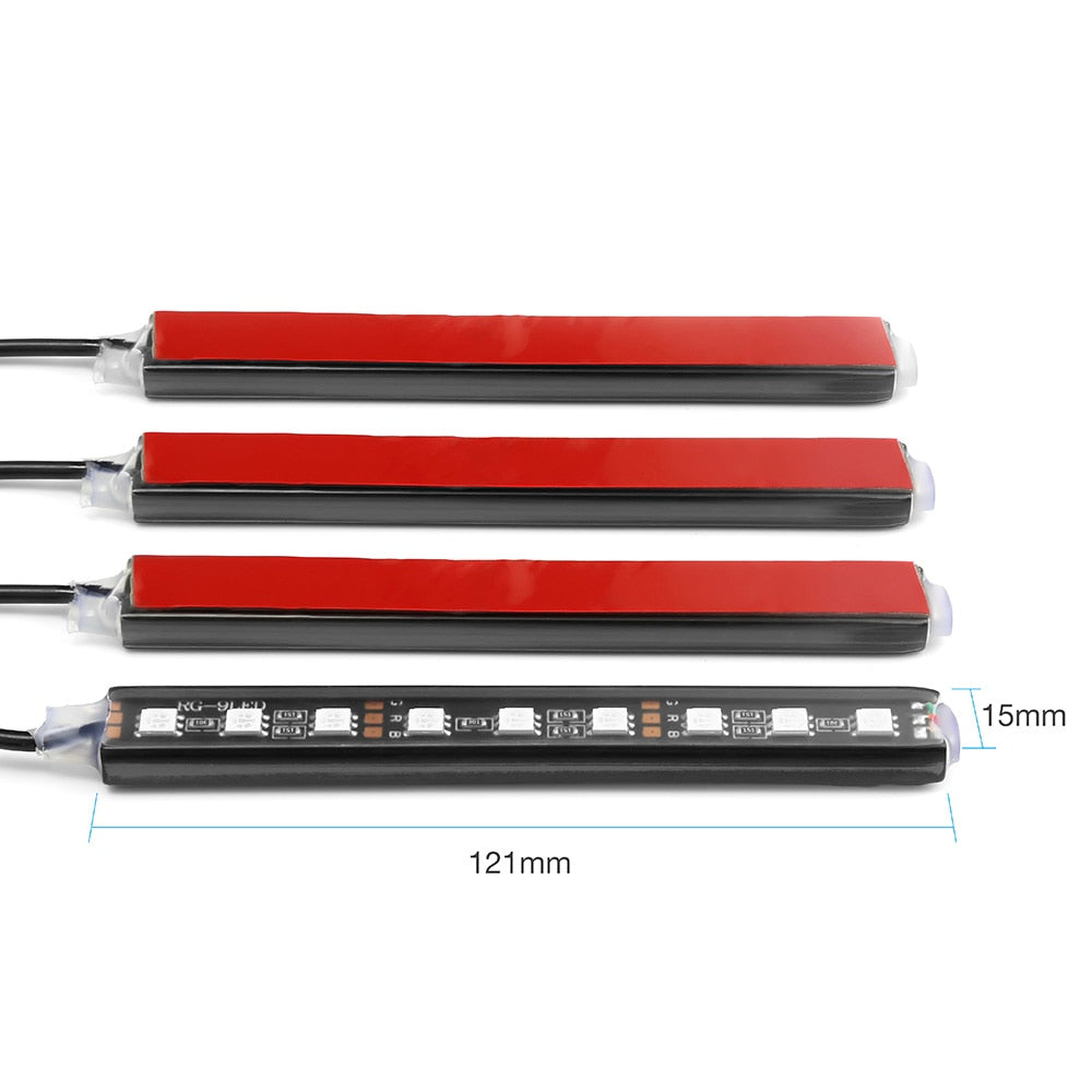 RGB Interior Car LED Light Kit with Remote, 4-Piece Color-Changing Ambient Strips