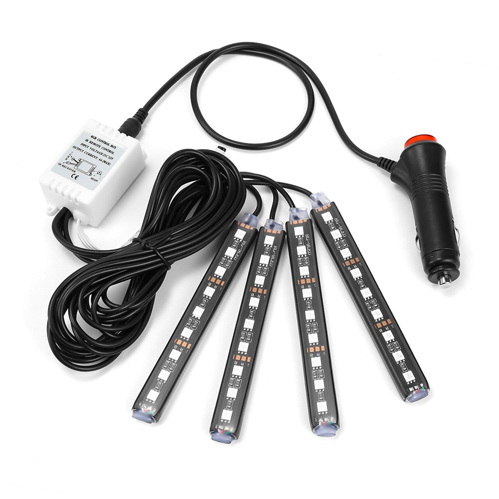 RGB Interior Car LED Light Kit with Remote, 4-Piece Color-Changing Ambient Strips