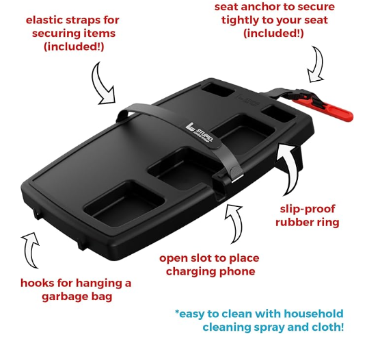 Car Seat Tray with XL Cup Holders, No-Slip Passenger Seat Organizer Bundle