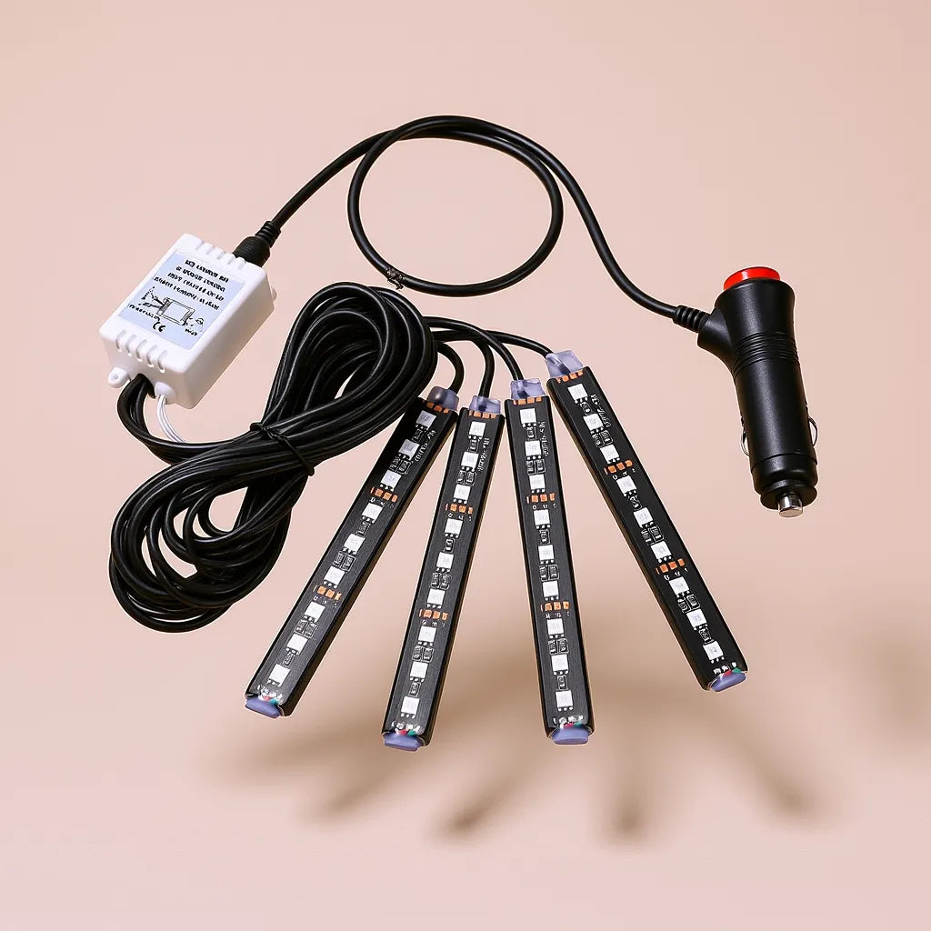 RGB Interior Car LED Light Kit with Remote, 4-Piece Color-Changing Ambient Strips