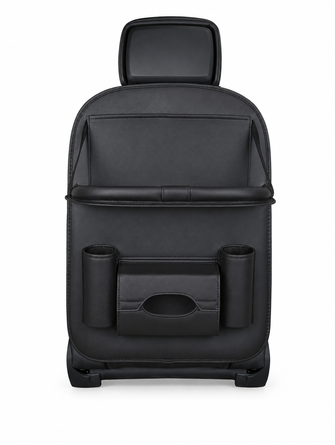 PU Leather Car Seat-Back Organizer with Fold-Down Tray and Tablet Holder