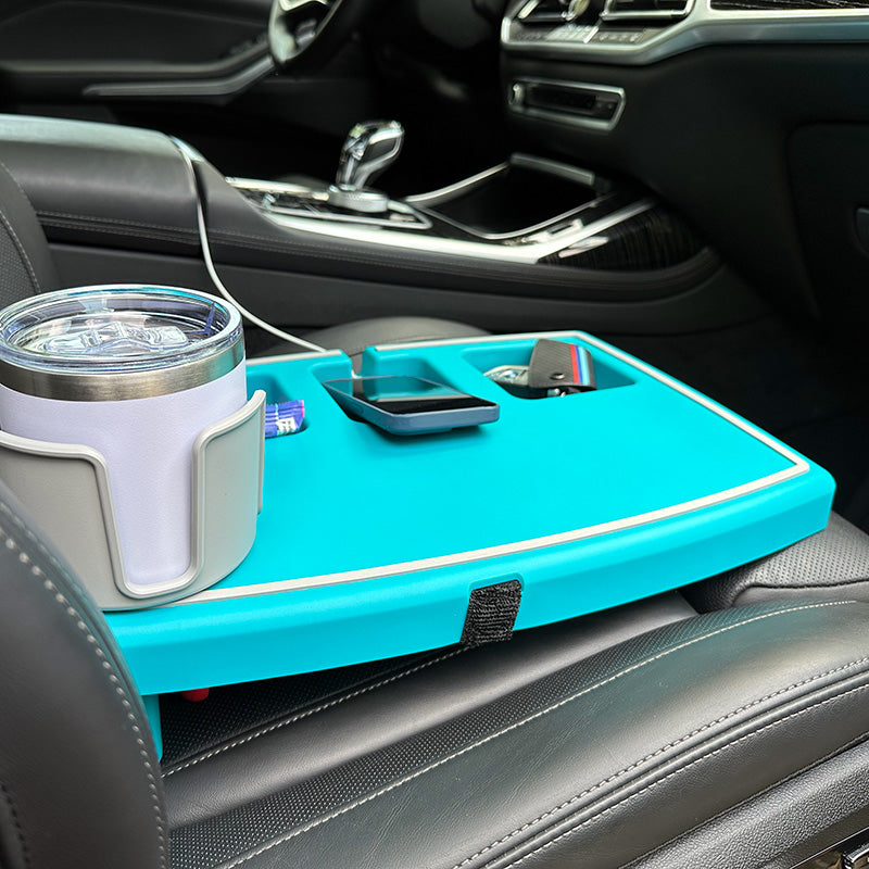 Car Seat Tray with XL Cup Holders, No-Slip Passenger Seat Organizer Bundle