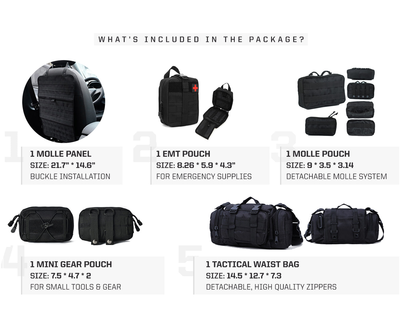 MOLLE Seat Organizer — 5-Pouch Command Panel